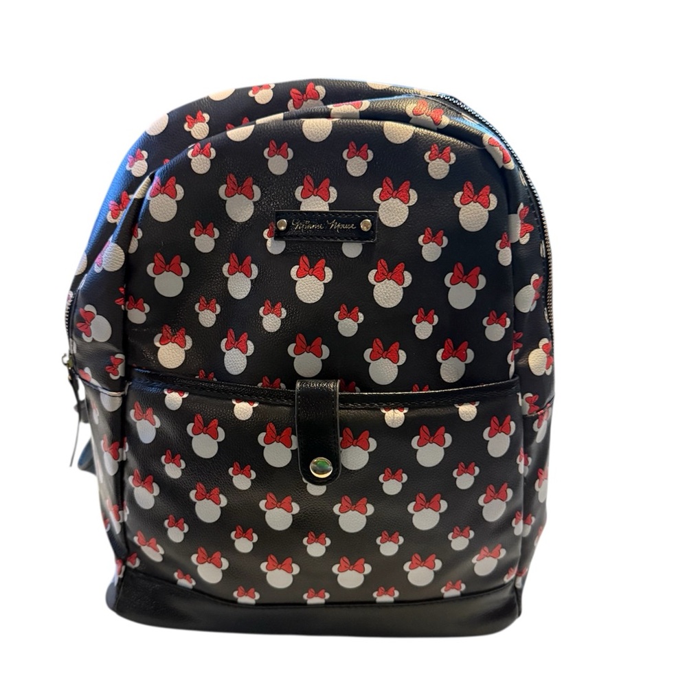 Disney Minnie Mouse Bow Print Backpack Black Faux Leather Mini Backpack - Picture 5 of 7